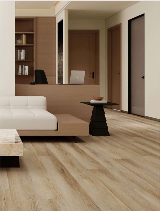 Interior with wide plank wood flooring and natural light